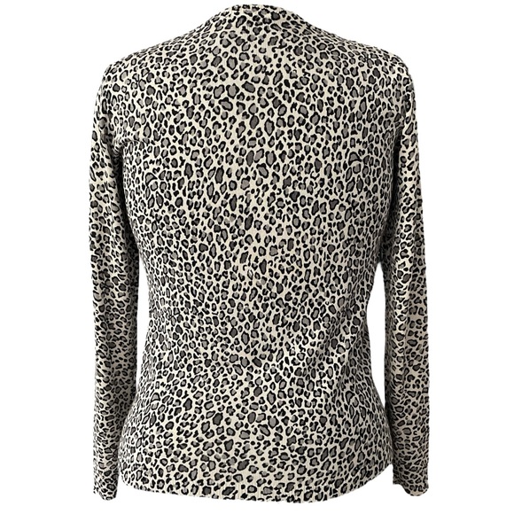 Liz Claiborne 100% Silk long sleeve cheetah pattern button V-Neck cardigan Sz: S - Picture 3 of 8